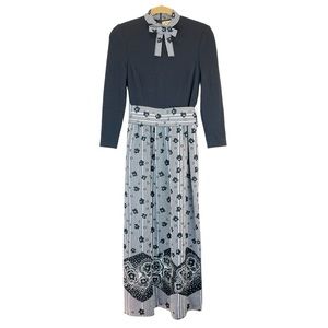 VTG Francesca for Damon Black Cream Floral Wool Blend Maxi Dress XXS